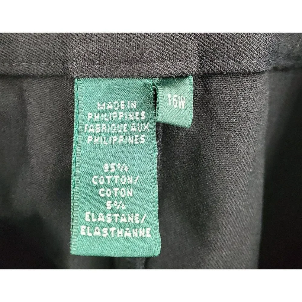 Lauren Ralph Lauren Pants Womens Cotton Front Zip Pockets Black Size 16W - Picture 7 of 9